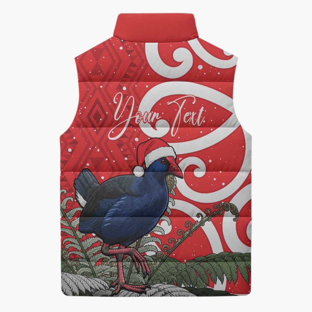 Personalized New Zealand Pukeko Christmas Sleeveless Puffer Jacket Meri Kirihimete Taniko Ponga Koru Red - Aussie Hoodie