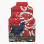 Personalized New Zealand Pukeko Christmas Sleeveless Puffer Jacket Meri Kirihimete Taniko Ponga Koru Red - Aussie Hoodie