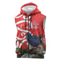 Personalized New Zealand Pukeko Christmas Sleeveless Zip Hoodie Meri Kirihimete Taniko Ponga Koru Red LT14