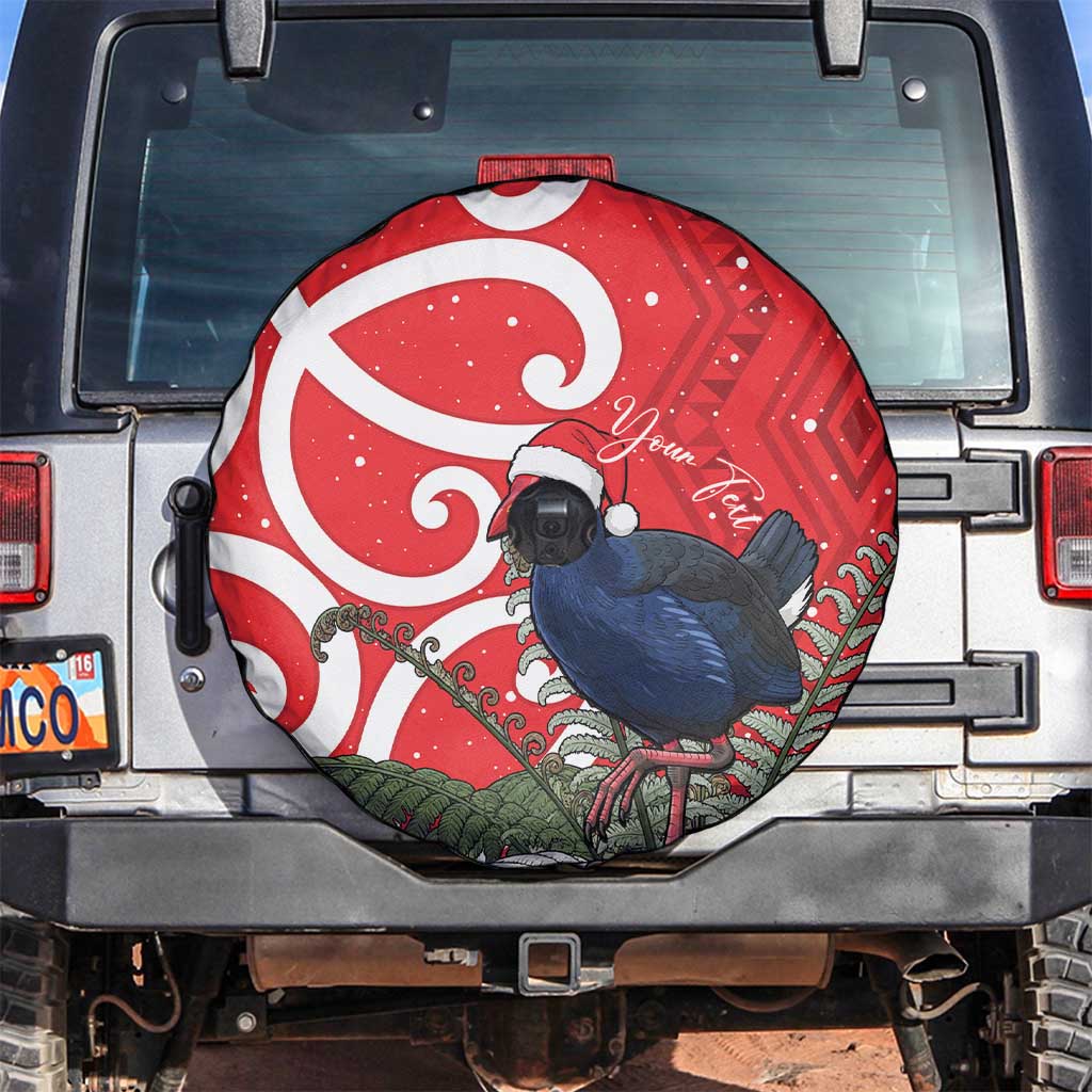Personalized New Zealand Pukeko Christmas Spare Tire Cover Meri Kirihimete Taniko Ponga Koru Red - Aussie Hoodie