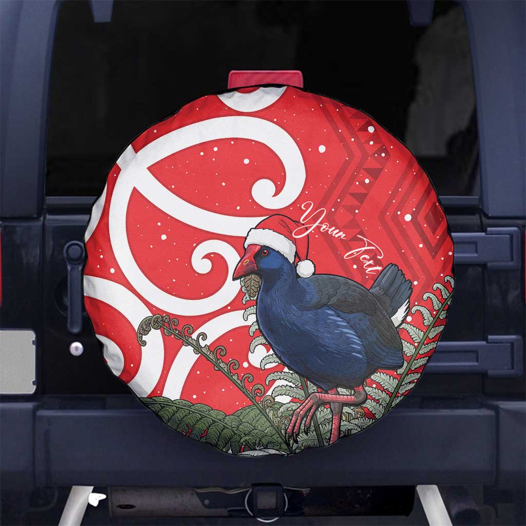 Personalized New Zealand Pukeko Christmas Spare Tire Cover Meri Kirihimete Taniko Ponga Koru Red - Aussie Hoodie