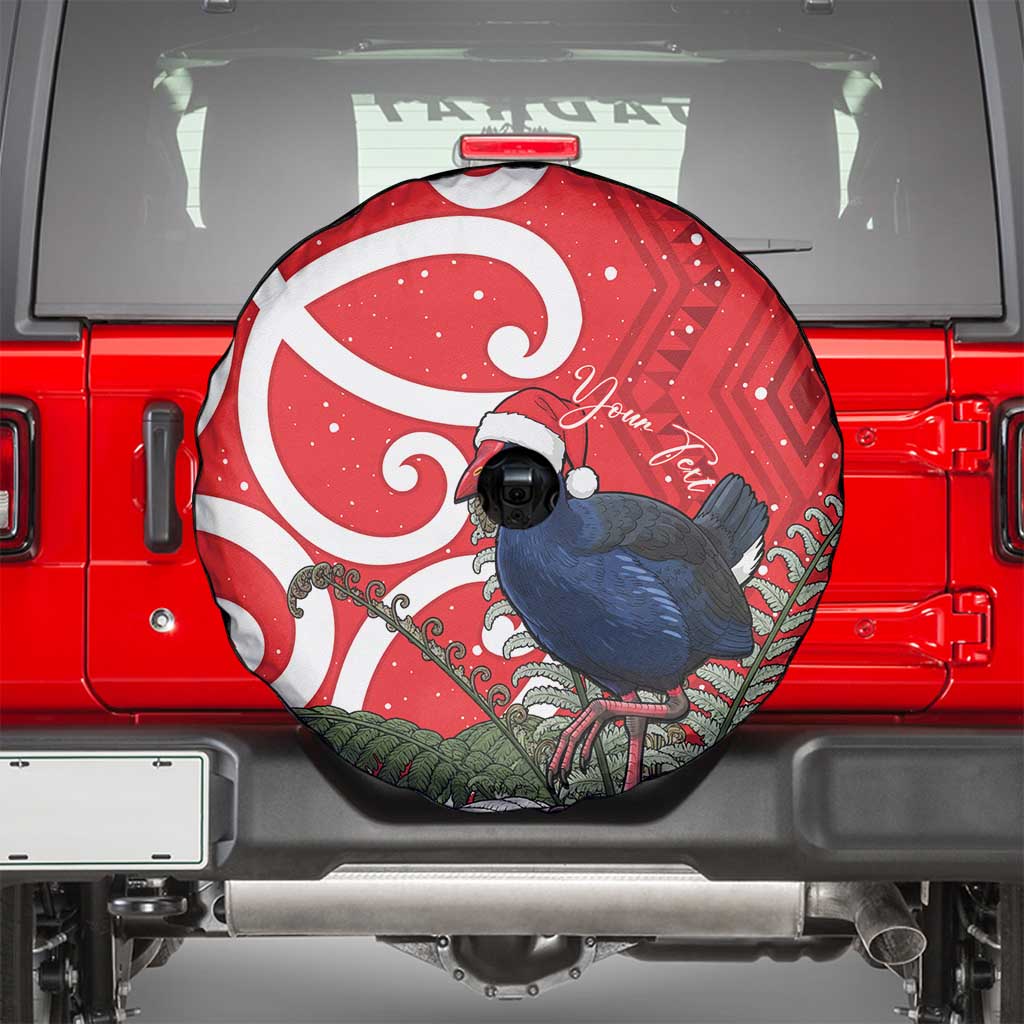 Personalized New Zealand Pukeko Christmas Spare Tire Cover Meri Kirihimete Taniko Ponga Koru Red - Aussie Hoodie