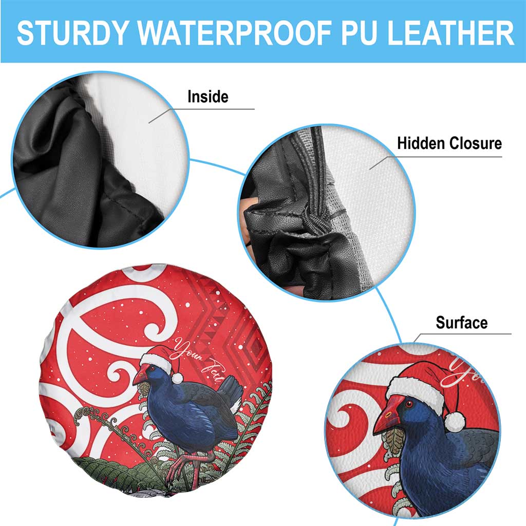 Personalized New Zealand Pukeko Christmas Spare Tire Cover Meri Kirihimete Taniko Ponga Koru Red - Aussie Hoodie