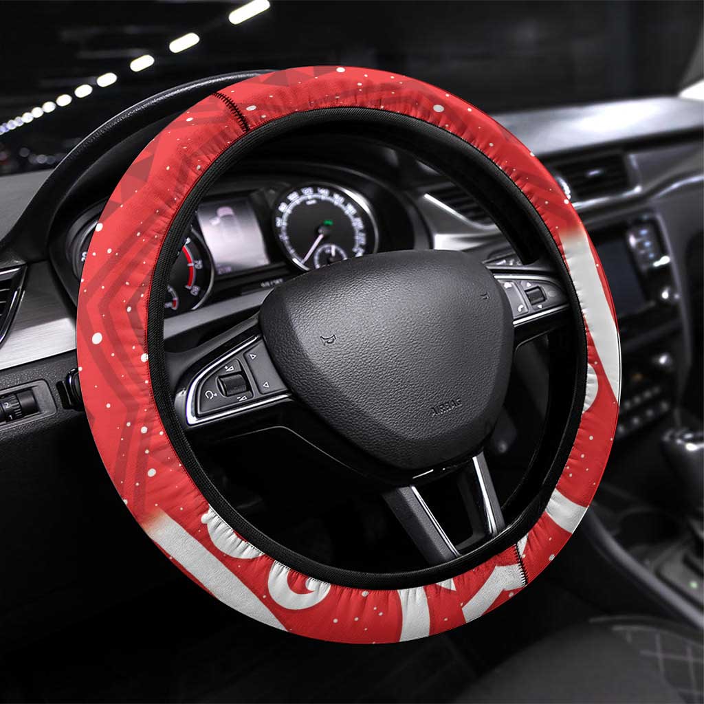 New Zealand Pukeko Christmas Steering Wheel Cover Meri Kirihimete Taniko Ponga Koru Red - Aussie Hoodie