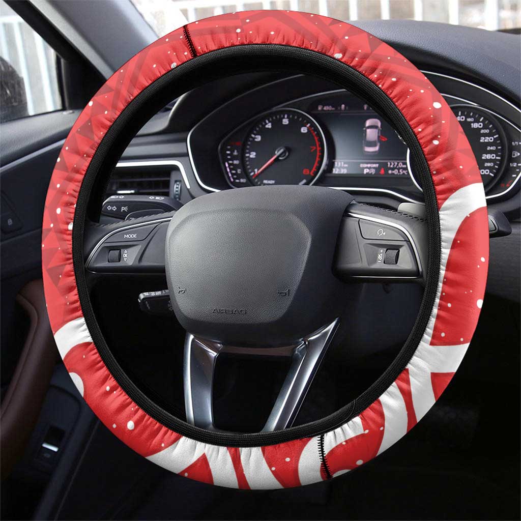New Zealand Pukeko Christmas Steering Wheel Cover Meri Kirihimete Taniko Ponga Koru Red - Aussie Hoodie