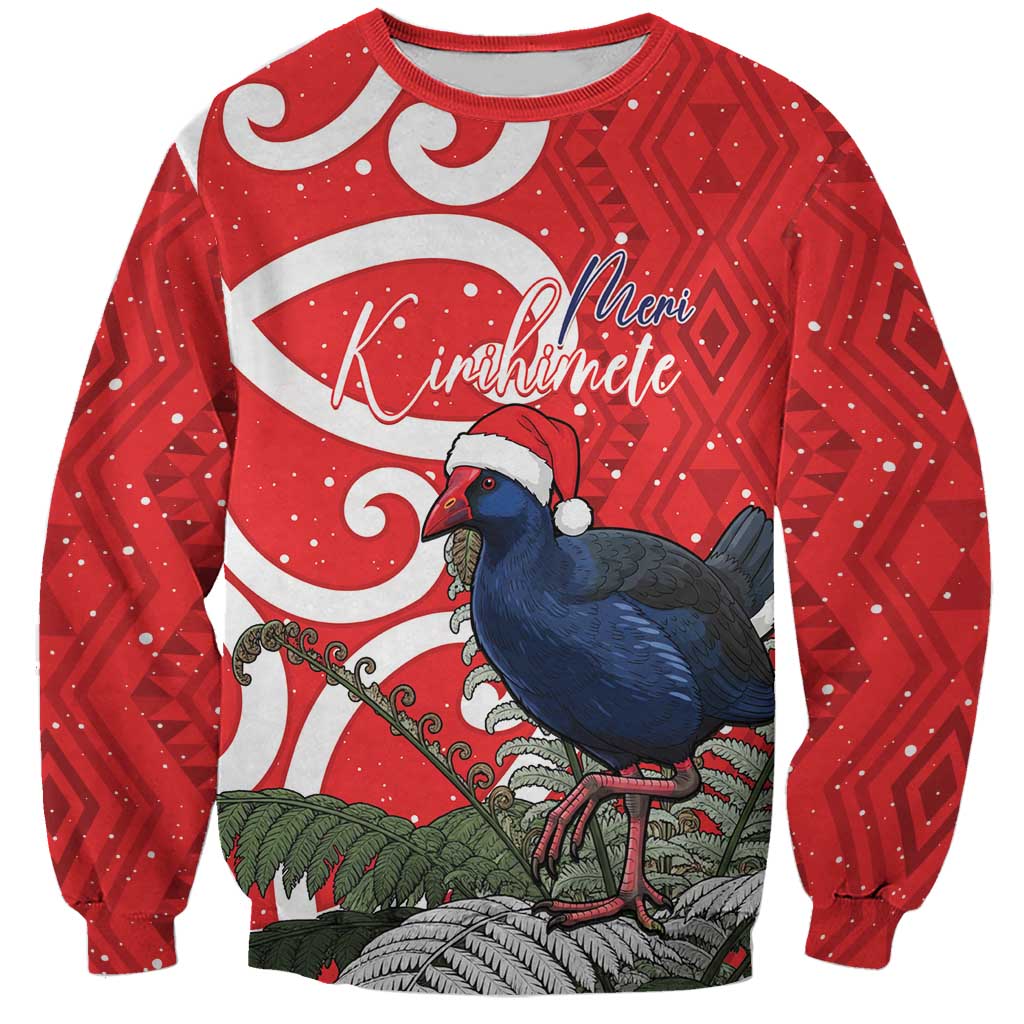 Personalized New Zealand Pukeko Christmas Sweatshirt Meri Kirihimete Taniko Ponga Koru Red - Aussie Hoodie