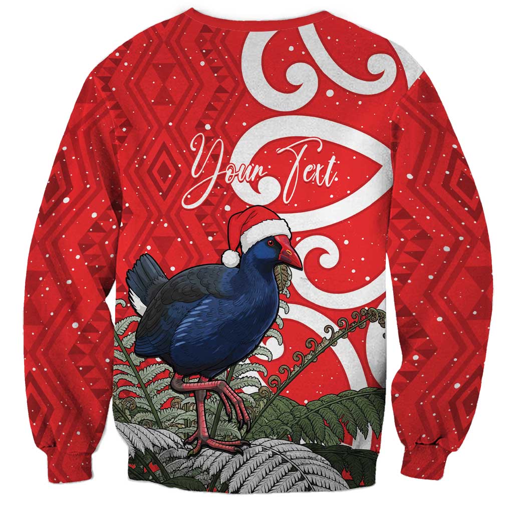 Personalized New Zealand Pukeko Christmas Sweatshirt Meri Kirihimete Taniko Ponga Koru Red - Aussie Hoodie