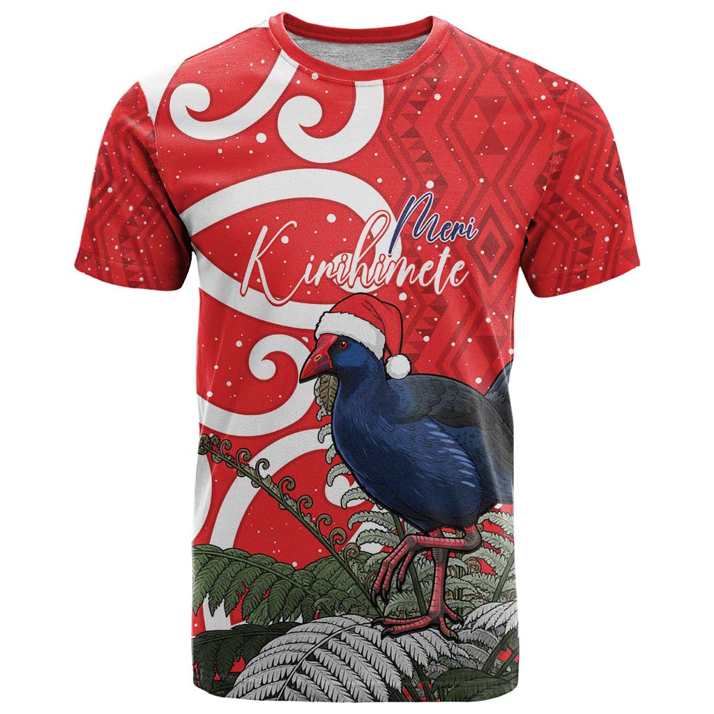 Personalized New Zealand Pukeko Christmas T Shirt Meri Kirihimete Taniko Ponga Koru Red - Aussie Hoodie