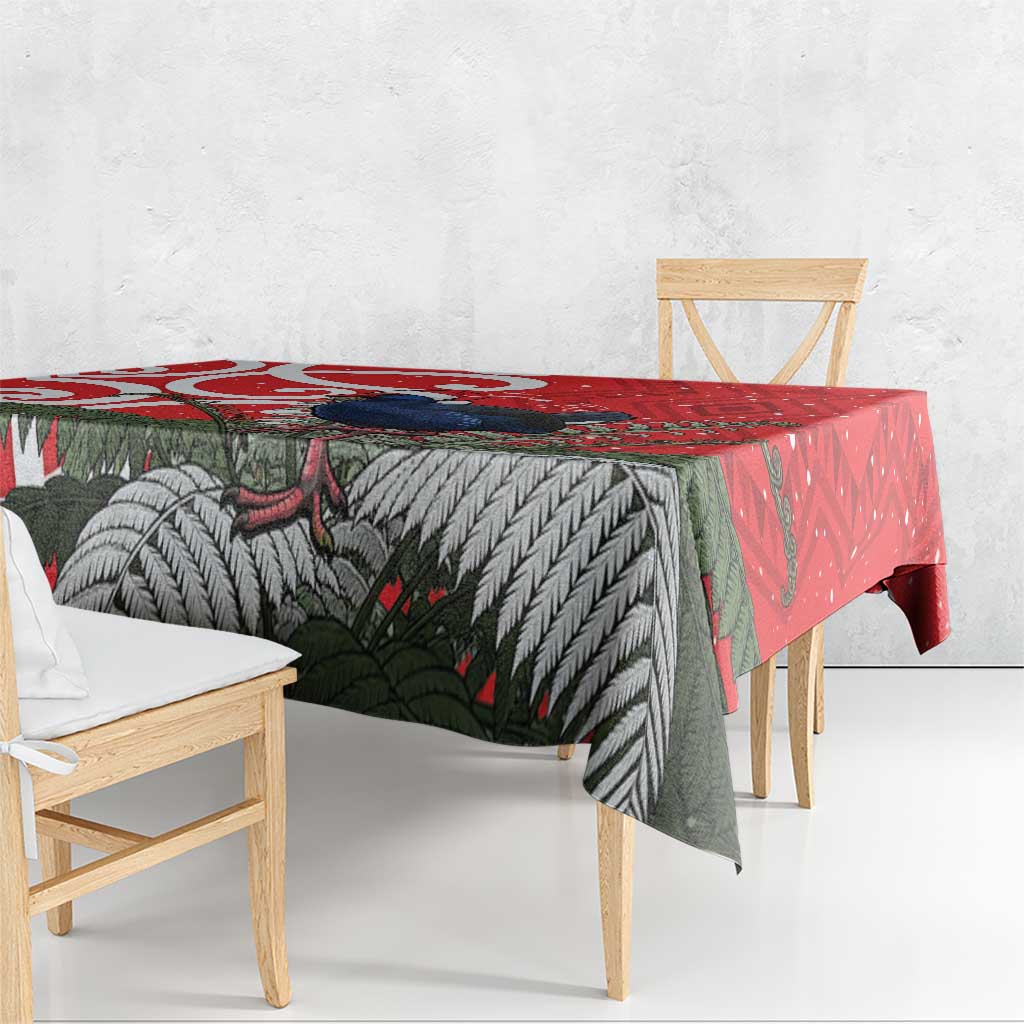 Personalized New Zealand Pukeko Christmas Tablecloth Meri Kirihimete Taniko Ponga Koru Red - Aussie Hoodie