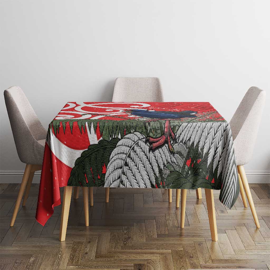 Personalized New Zealand Pukeko Christmas Tablecloth Meri Kirihimete Taniko Ponga Koru Red - Aussie Hoodie