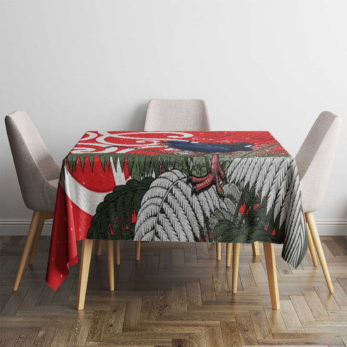 Personalized New Zealand Pukeko Christmas Tablecloth Meri Kirihimete Taniko Ponga Koru Red - Aussie Hoodie