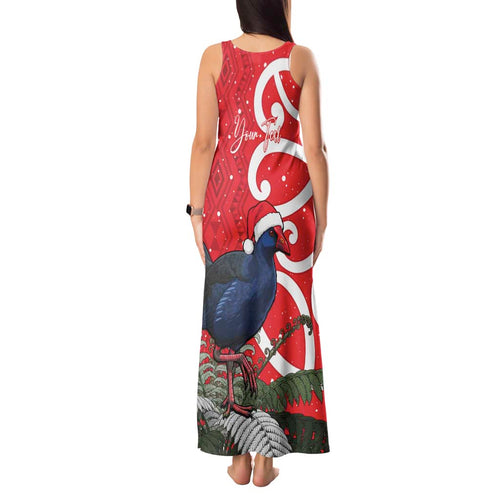 Personalized New Zealand Pukeko Christmas Tank Maxi Dress Meri Kirihimete Taniko Ponga Koru Red - Aussie Hoodie