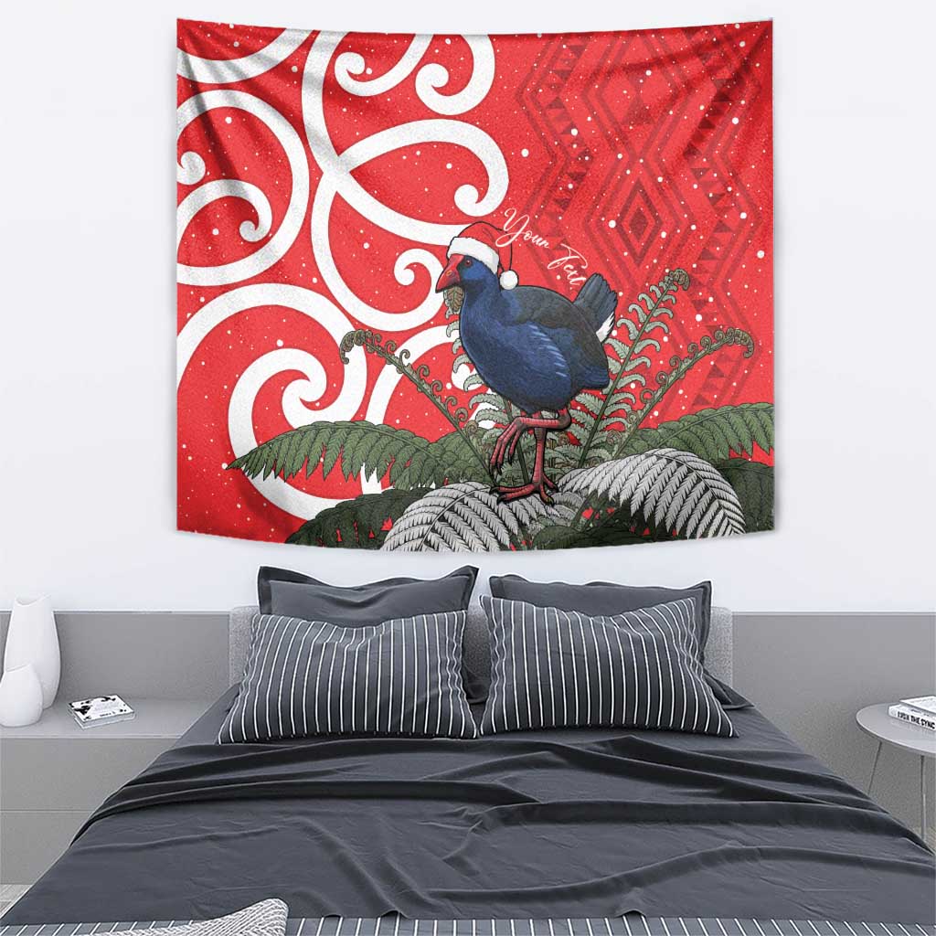 Personalized New Zealand Pukeko Christmas Tapestry Meri Kirihimete Taniko Ponga Koru Red - Aussie Hoodie