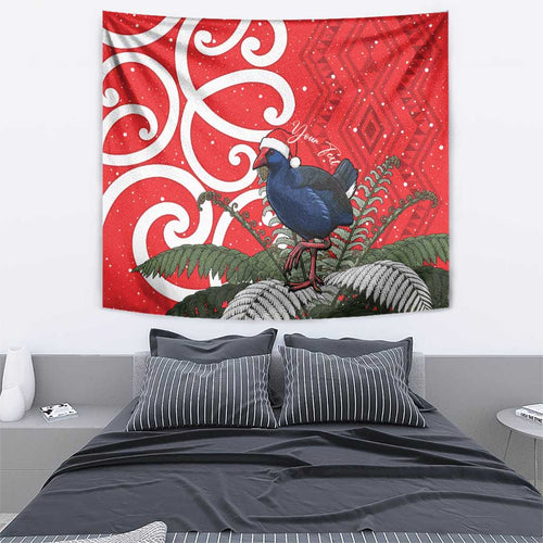 Personalized New Zealand Pukeko Christmas Tapestry Meri Kirihimete Taniko Ponga Koru Red - Aussie Hoodie