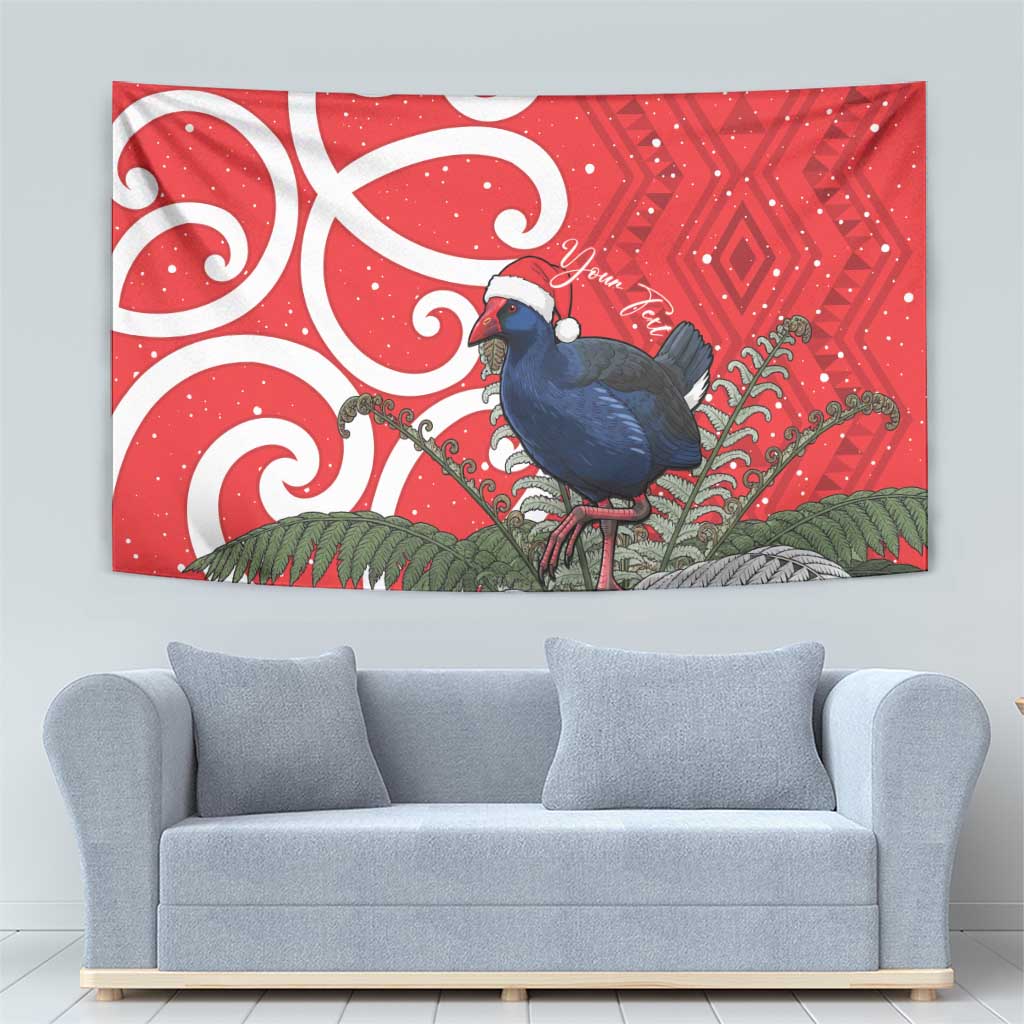 Personalized New Zealand Pukeko Christmas Tapestry Meri Kirihimete Taniko Ponga Koru Red - Aussie Hoodie