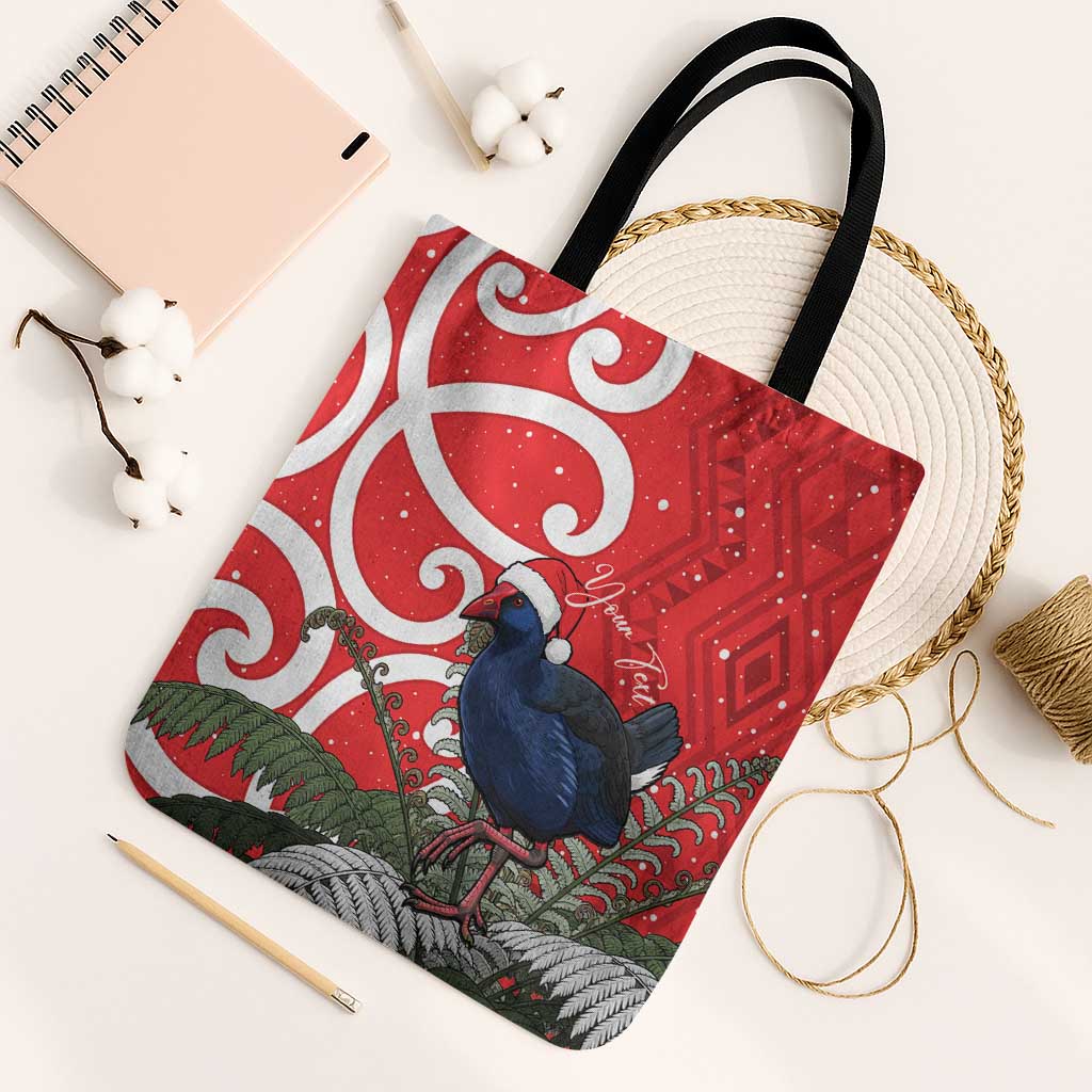 Personalized New Zealand Pukeko Christmas Tote Bag Meri Kirihimete Taniko Ponga Koru Red - Aussie Hoodie