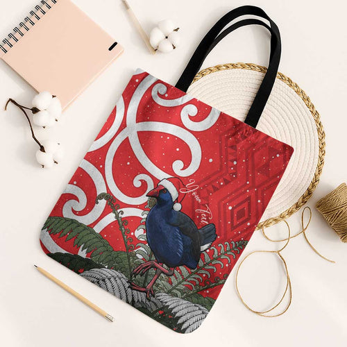 Personalized New Zealand Pukeko Christmas Tote Bag Meri Kirihimete Taniko Ponga Koru Red - Aussie Hoodie