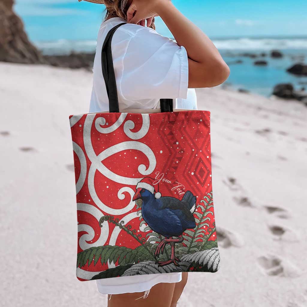 Personalized New Zealand Pukeko Christmas Tote Bag Meri Kirihimete Taniko Ponga Koru Red - Aussie Hoodie