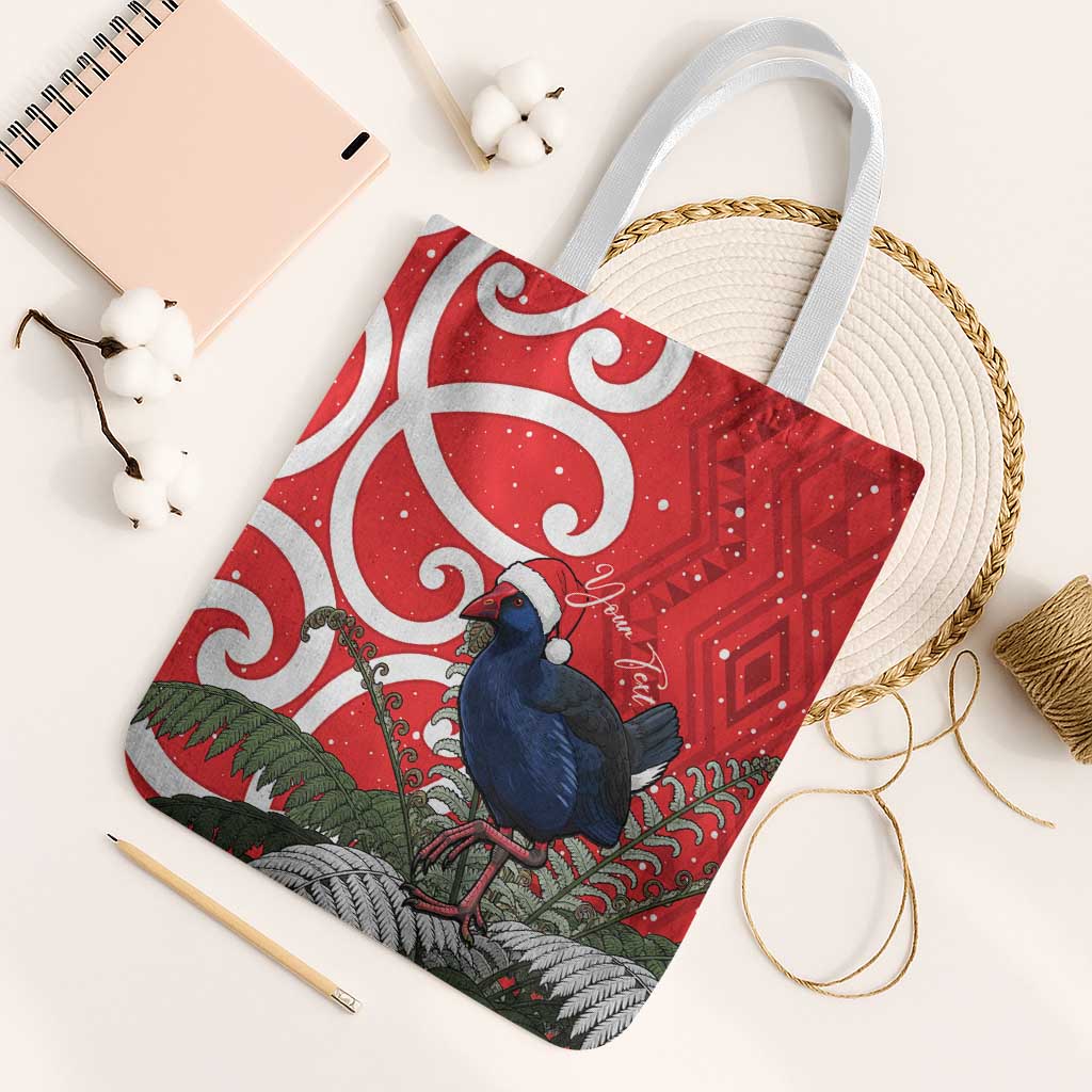 Personalized New Zealand Pukeko Christmas Tote Bag Meri Kirihimete Taniko Ponga Koru Red - Aussie Hoodie