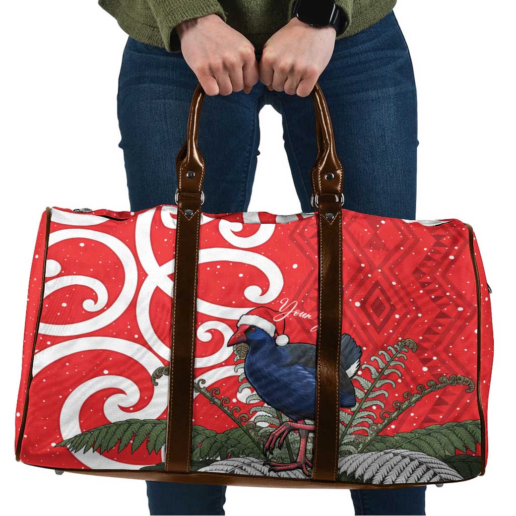 Personalized New Zealand Pukeko Christmas Travel Bag Meri Kirihimete Taniko Ponga Koru Red - Aussie Hoodie