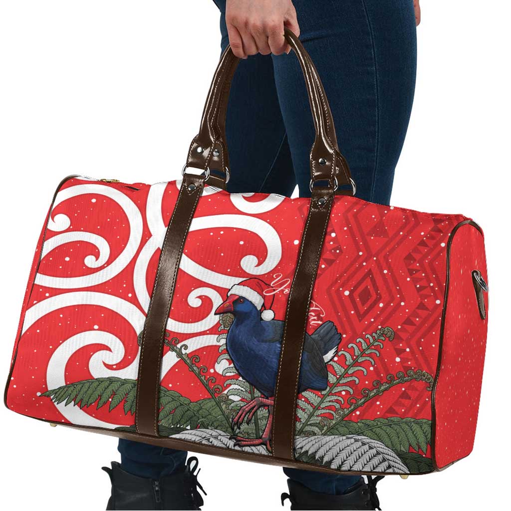 Personalized New Zealand Pukeko Christmas Travel Bag Meri Kirihimete Taniko Ponga Koru Red - Aussie Hoodie