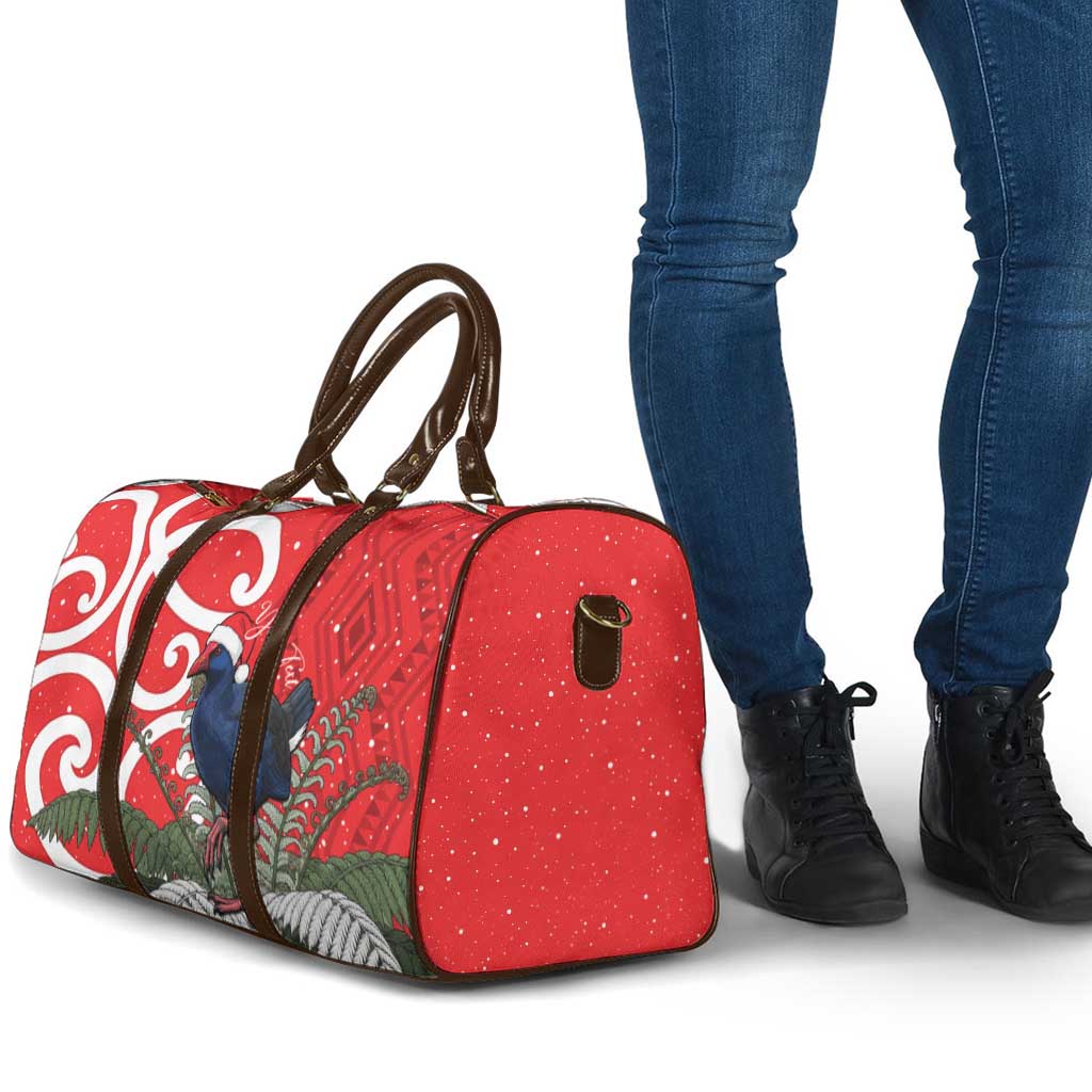 Personalized New Zealand Pukeko Christmas Travel Bag Meri Kirihimete Taniko Ponga Koru Red - Aussie Hoodie