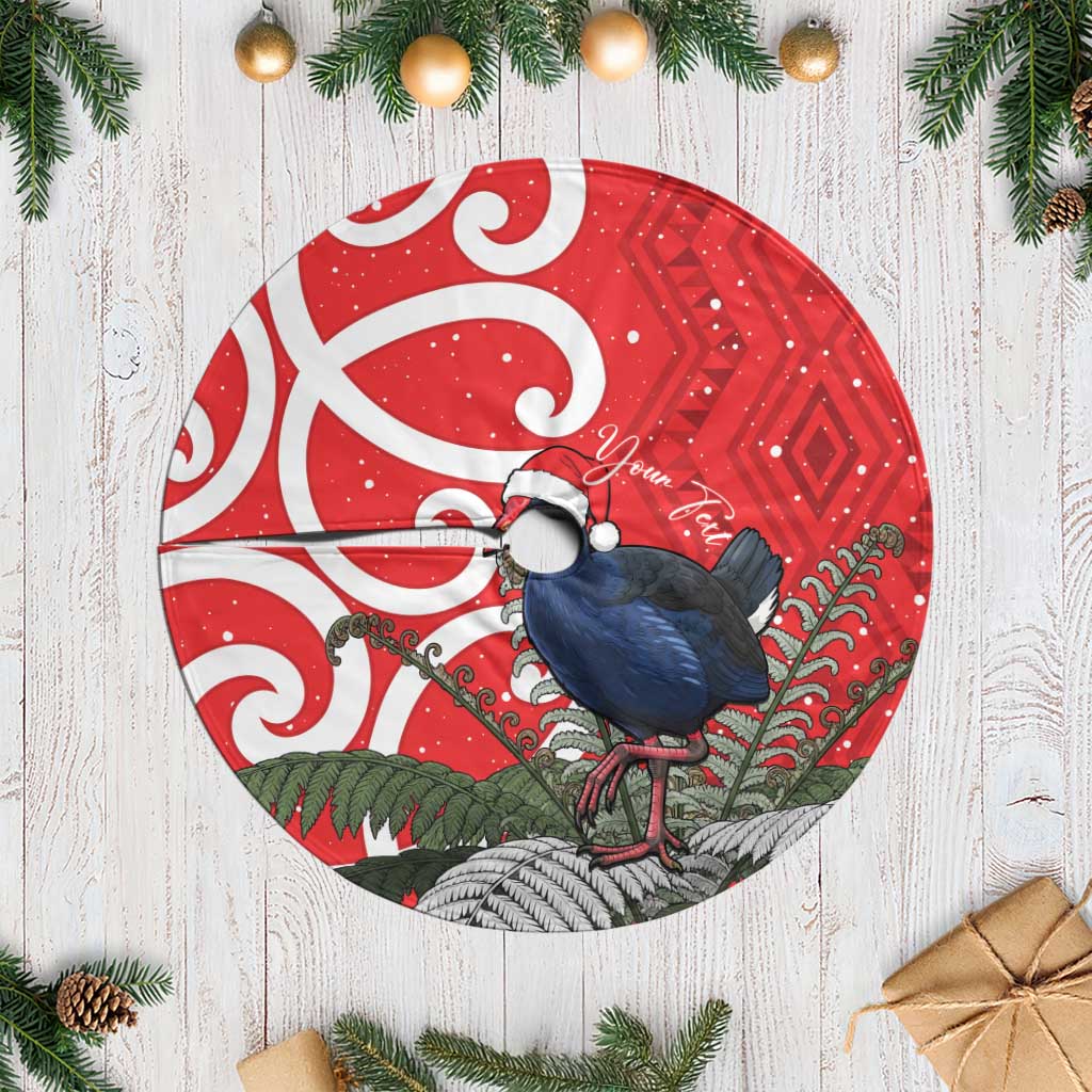 Personalized New Zealand Pukeko Christmas Tree Skirt Meri Kirihimete Taniko Ponga Koru Red - Aussie Hoodie