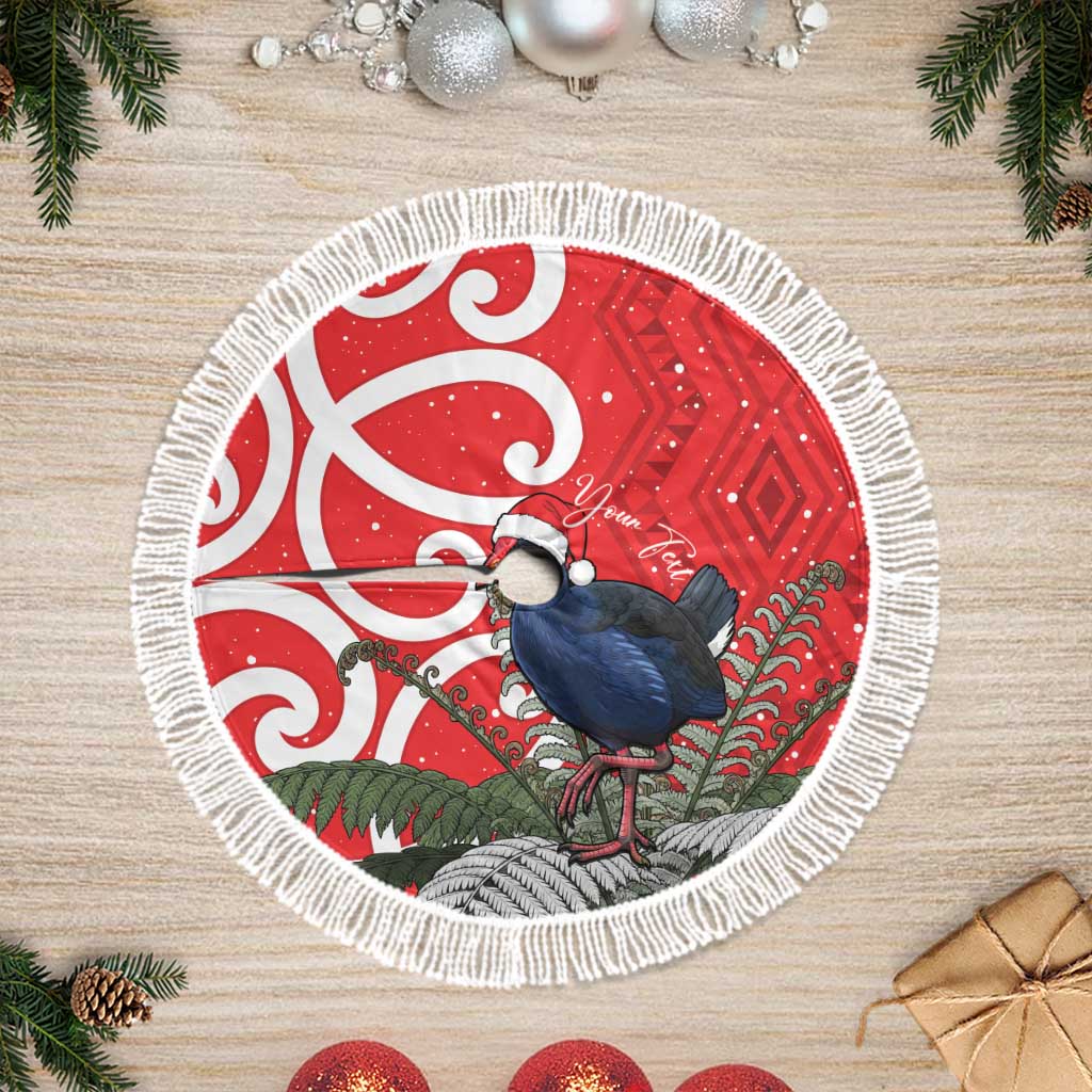 Personalized New Zealand Pukeko Christmas Tree Skirt Meri Kirihimete Taniko Ponga Koru Red - Aussie Hoodie