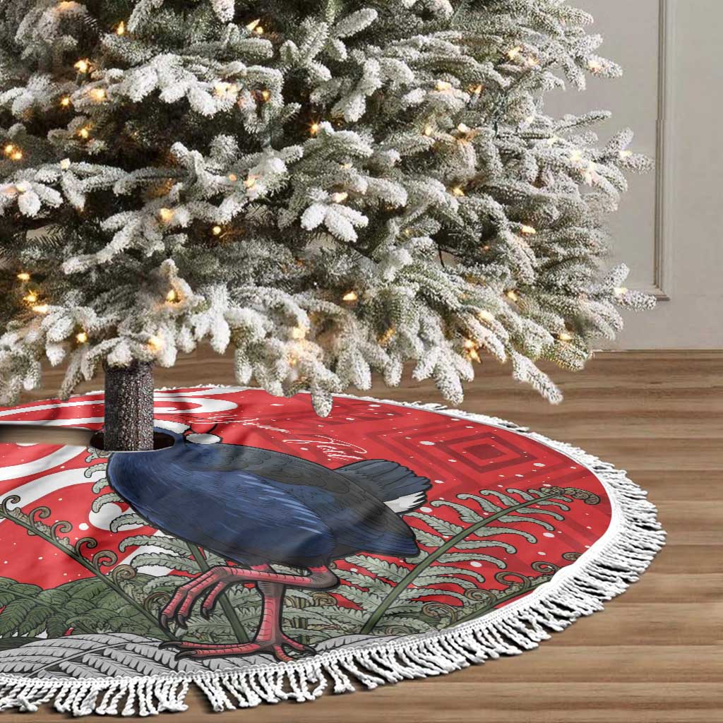 Personalized New Zealand Pukeko Christmas Tree Skirt Meri Kirihimete Taniko Ponga Koru Red - Aussie Hoodie