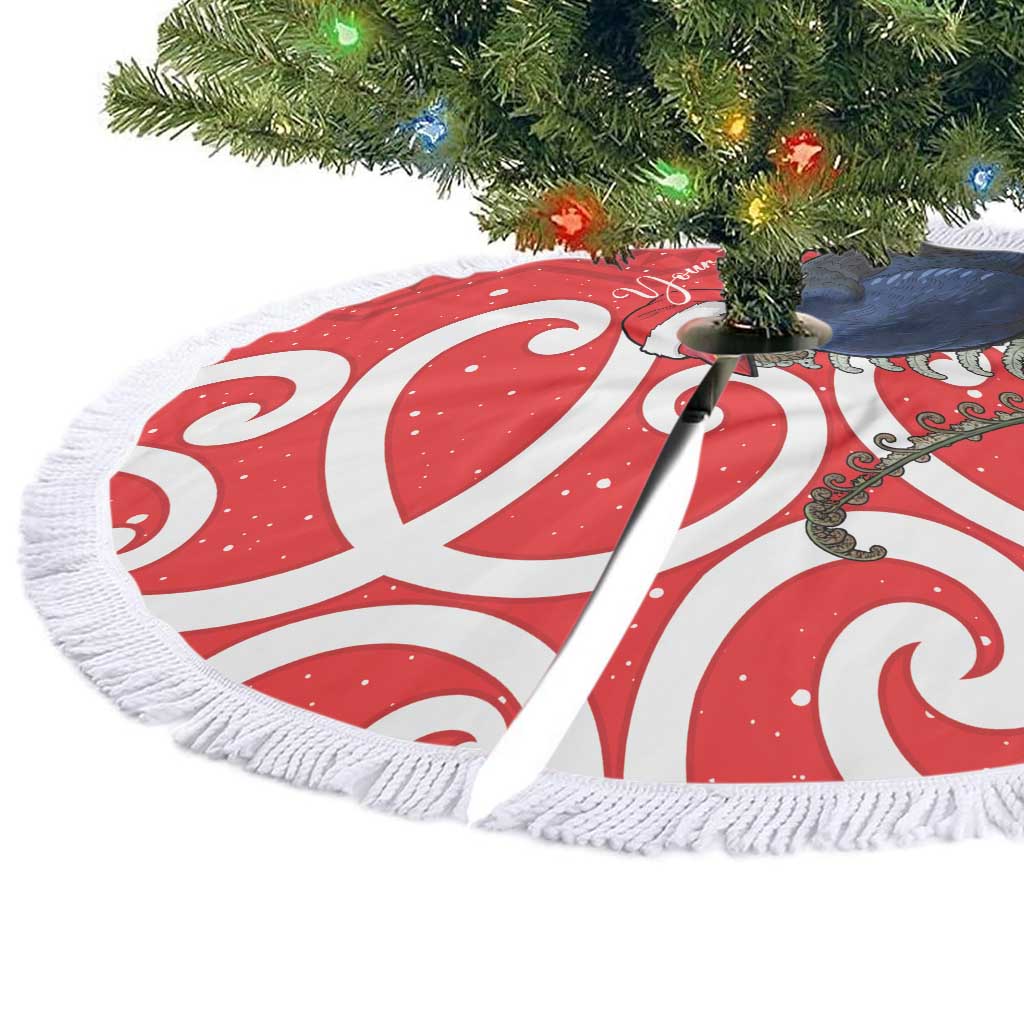 Personalized New Zealand Pukeko Christmas Tree Skirt Meri Kirihimete Taniko Ponga Koru Red - Aussie Hoodie