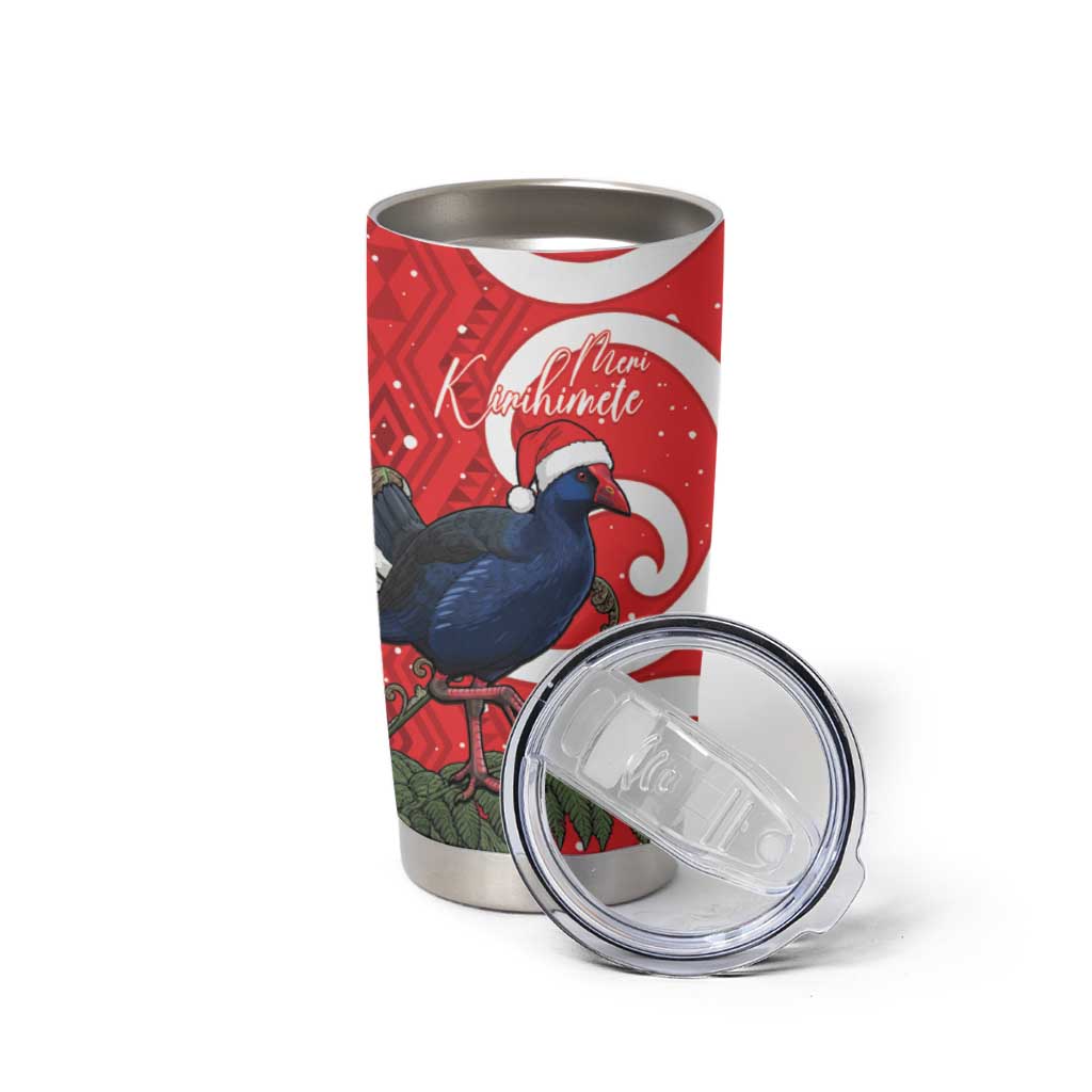 Personalized New Zealand Pukeko Christmas Tumbler Cup Meri Kirihimete Taniko Ponga Koru Red - Aussie Hoodie