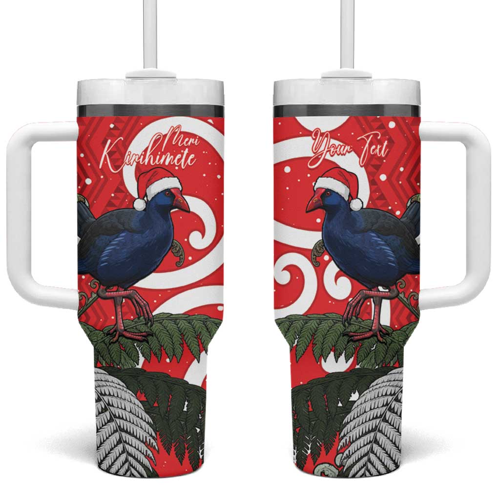 Personalized New Zealand Pukeko Christmas Tumbler With Handle Meri Kirihimete Taniko Ponga Koru Red - Aussie Hoodie