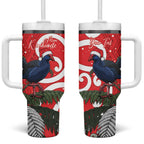 Personalized New Zealand Pukeko Christmas Tumbler With Handle Meri Kirihimete Taniko Ponga Koru Red - Aussie Hoodie