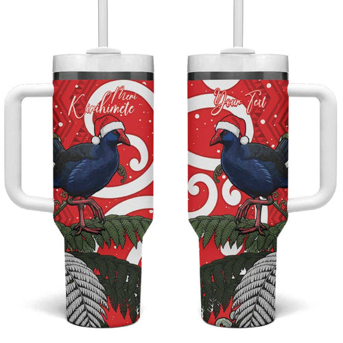 Personalized New Zealand Pukeko Christmas Tumbler With Handle Meri Kirihimete Taniko Ponga Koru Red - Aussie Hoodie