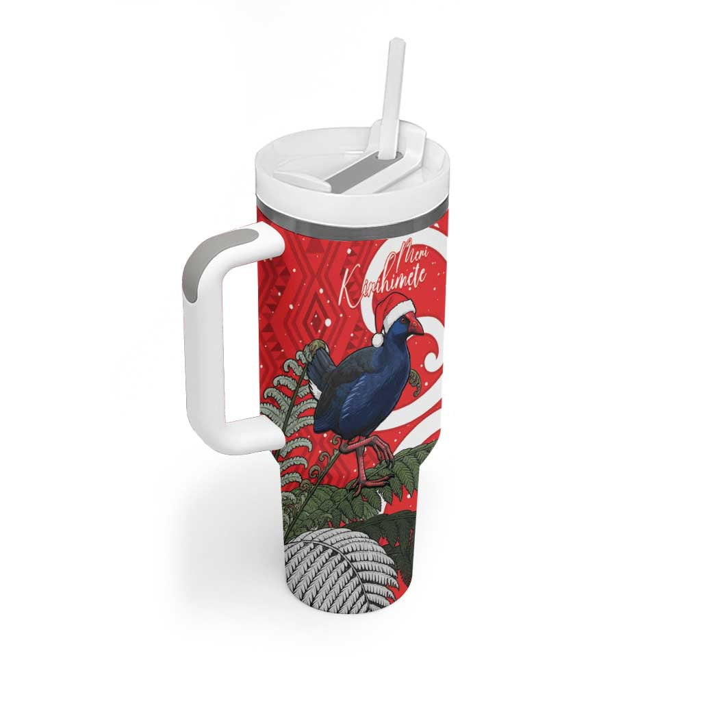 Personalized New Zealand Pukeko Christmas Tumbler With Handle Meri Kirihimete Taniko Ponga Koru Red - Aussie Hoodie