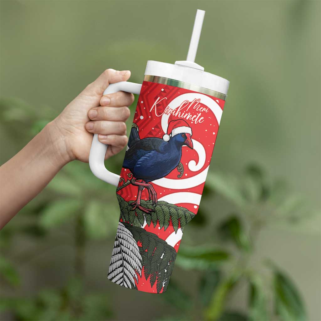 Personalized New Zealand Pukeko Christmas Tumbler With Handle Meri Kirihimete Taniko Ponga Koru Red - Aussie Hoodie