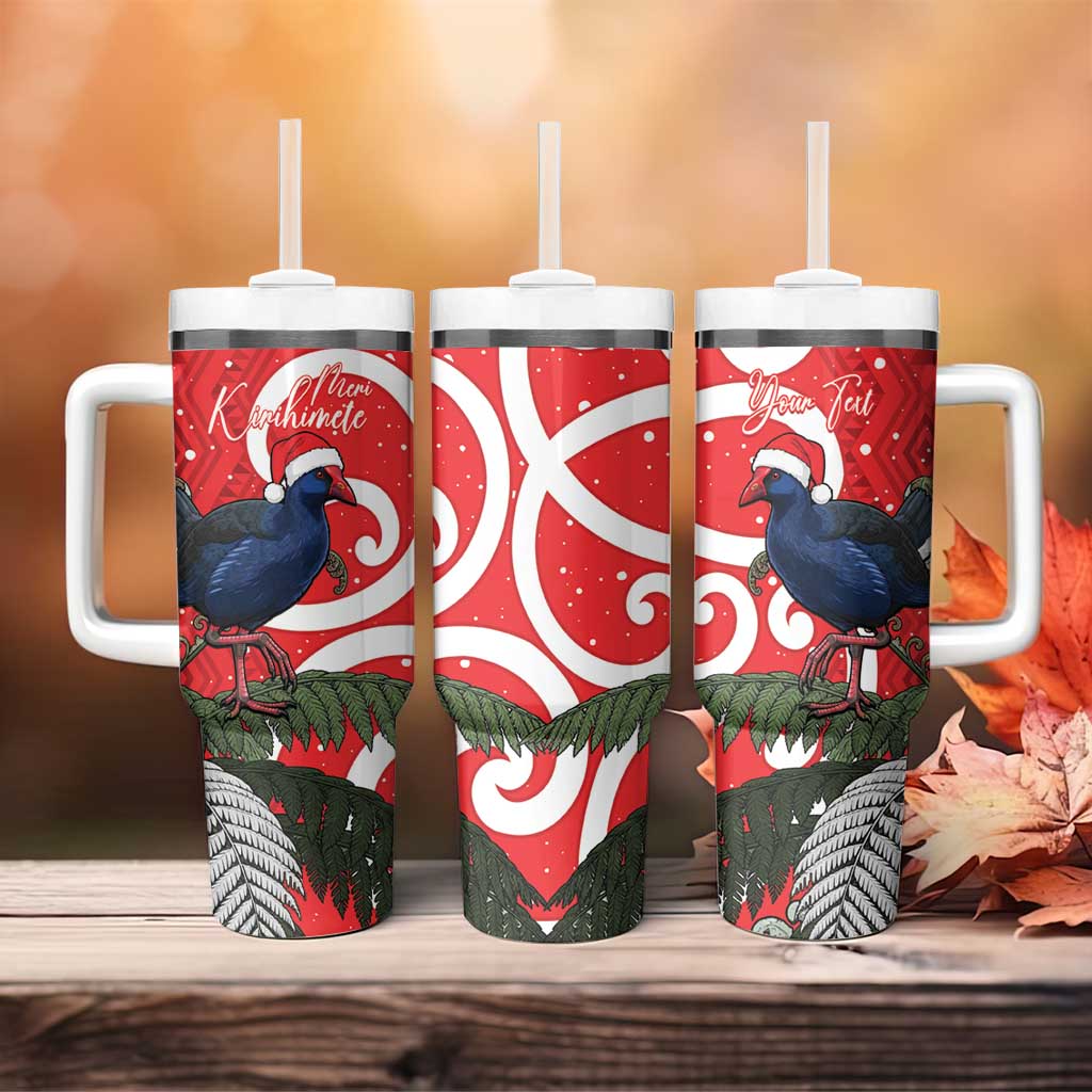 Personalized New Zealand Pukeko Christmas Tumbler With Handle Meri Kirihimete Taniko Ponga Koru Red - Aussie Hoodie
