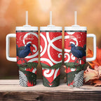 Personalized New Zealand Pukeko Christmas Tumbler With Handle Meri Kirihimete Taniko Ponga Koru Red - Aussie Hoodie
