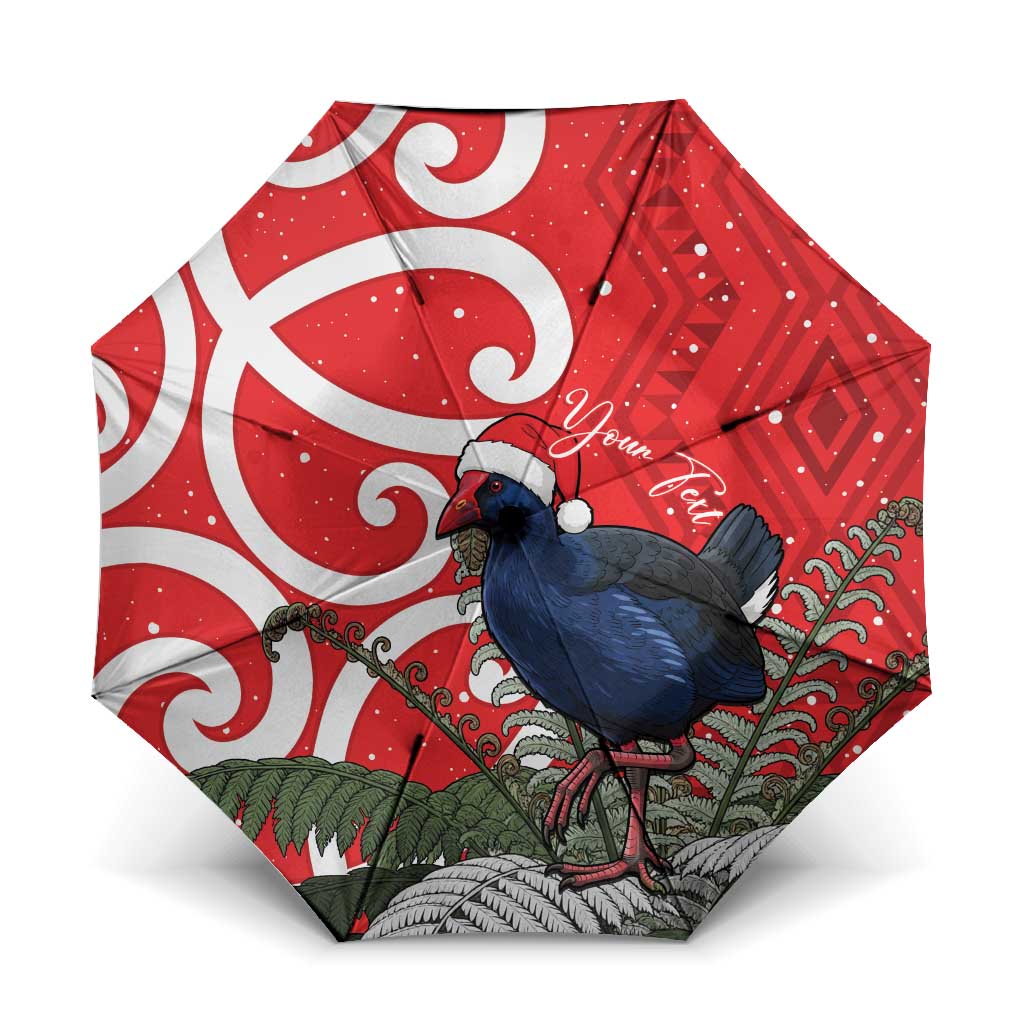 Personalized New Zealand Pukeko Christmas Umbrella Meri Kirihimete Taniko Ponga Koru Red - Aussie Hoodie