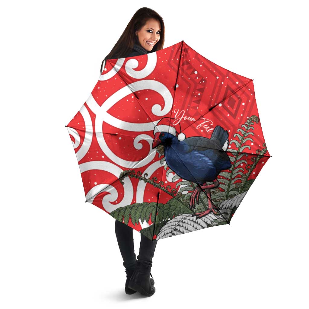 Personalized New Zealand Pukeko Christmas Umbrella Meri Kirihimete Taniko Ponga Koru Red - Aussie Hoodie