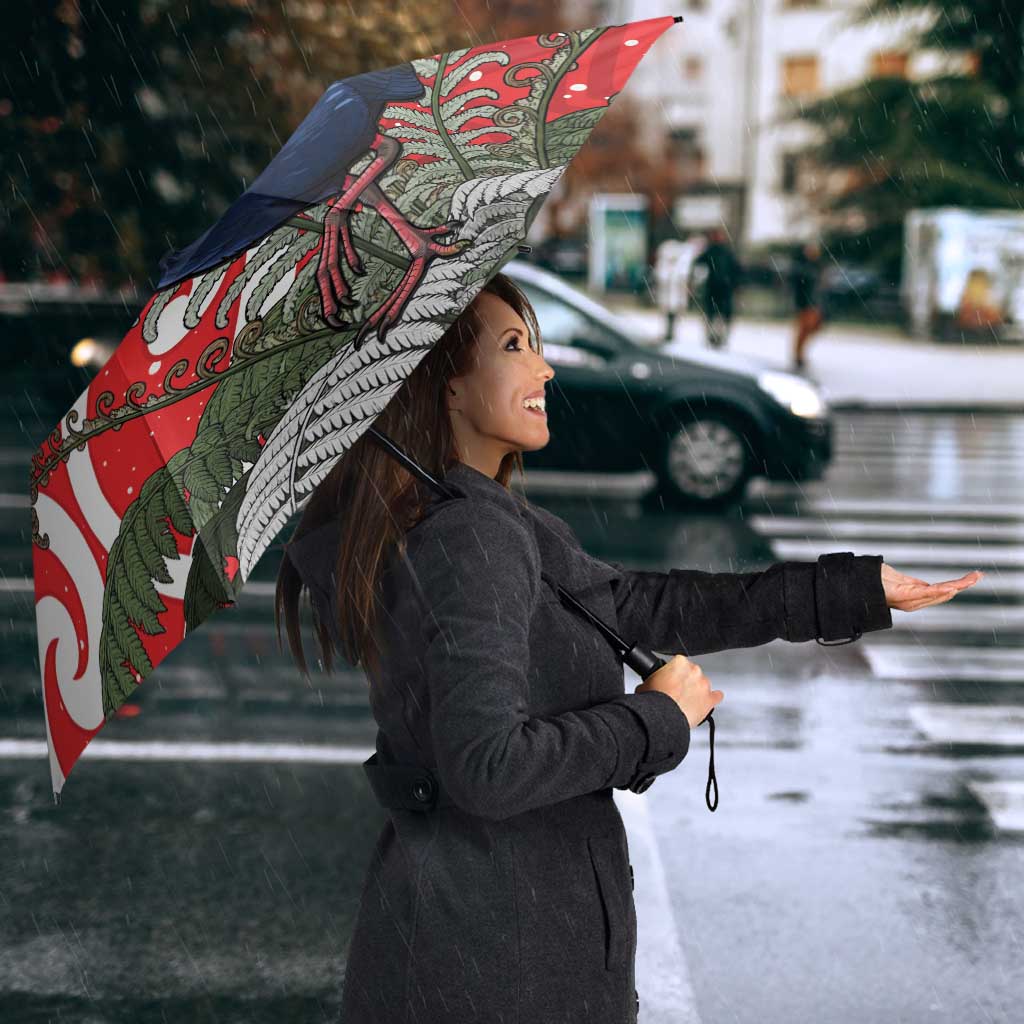 Personalized New Zealand Pukeko Christmas Umbrella Meri Kirihimete Taniko Ponga Koru Red - Aussie Hoodie
