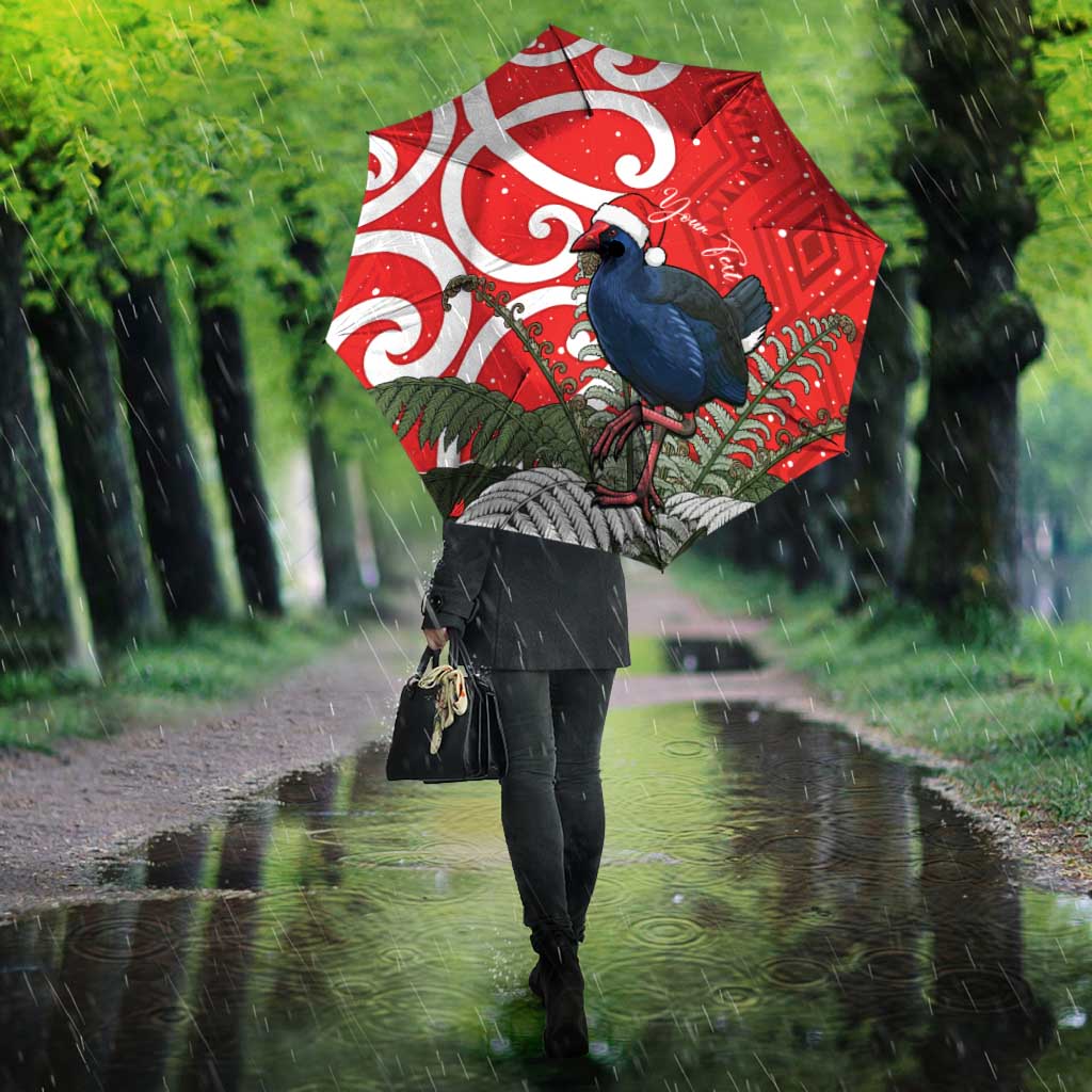 Personalized New Zealand Pukeko Christmas Umbrella Meri Kirihimete Taniko Ponga Koru Red - Aussie Hoodie