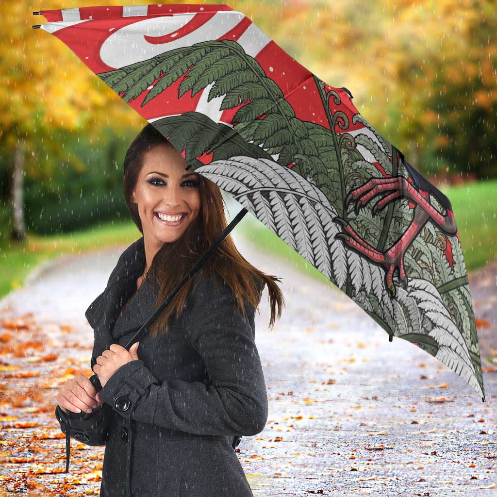 Personalized New Zealand Pukeko Christmas Umbrella Meri Kirihimete Taniko Ponga Koru Red - Aussie Hoodie