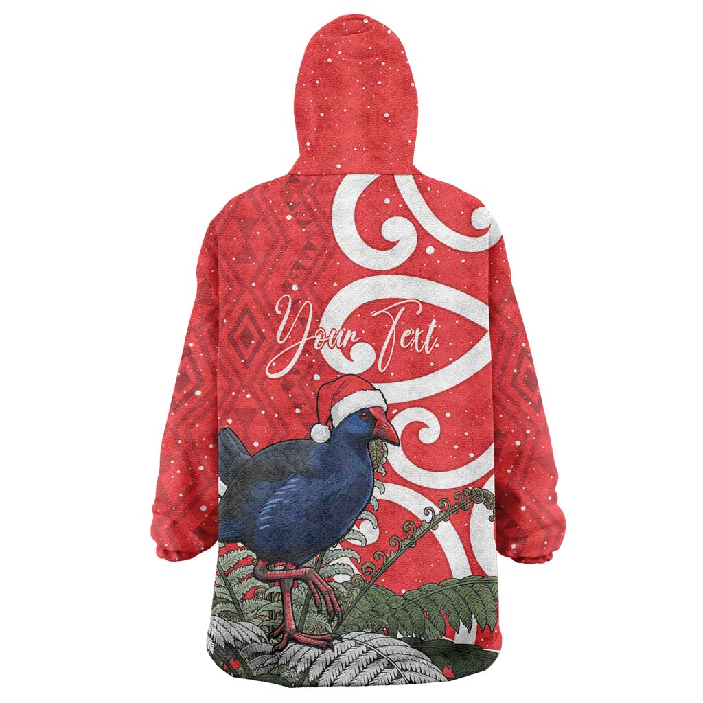Personalized New Zealand Pukeko Christmas Wearable Blanket Hoodie Meri Kirihimete Taniko Ponga Koru Red - Aussie Hoodie
