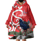 Personalized New Zealand Pukeko Christmas Wearable Blanket Hoodie Meri Kirihimete Taniko Ponga Koru Red - Aussie Hoodie