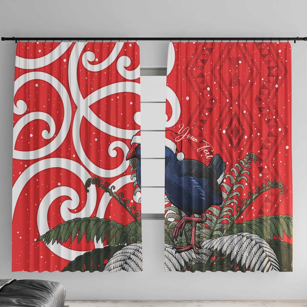 Personalized New Zealand Pukeko Christmas Window Curtain Meri Kirihimete Taniko Ponga Koru Red - Aussie Hoodie