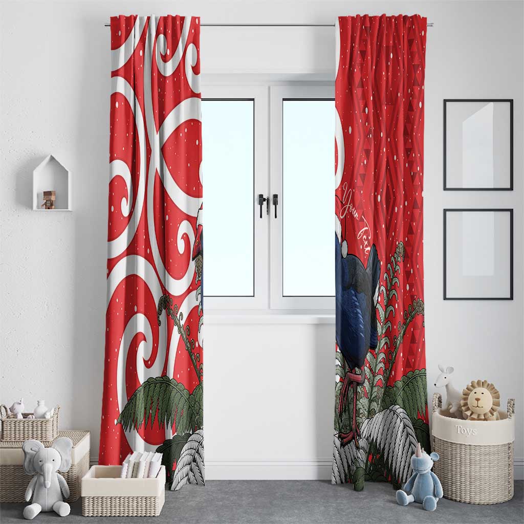 Personalized New Zealand Pukeko Christmas Window Curtain Meri Kirihimete Taniko Ponga Koru Red - Aussie Hoodie