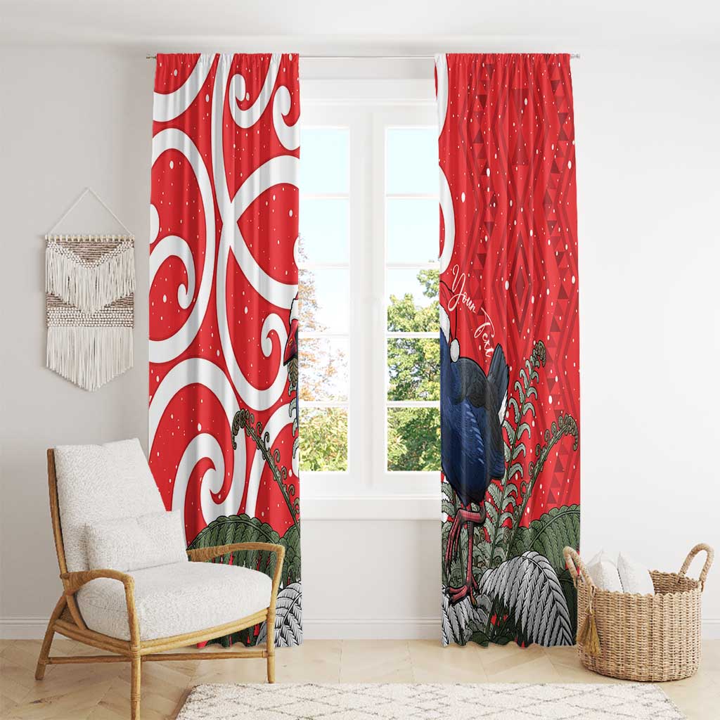 Personalized New Zealand Pukeko Christmas Window Curtain Meri Kirihimete Taniko Ponga Koru Red - Aussie Hoodie