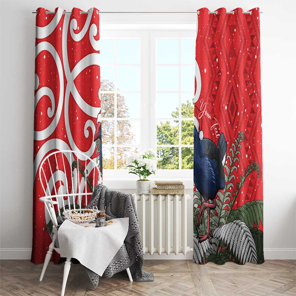 Personalized New Zealand Pukeko Christmas Window Curtain Meri Kirihimete Taniko Ponga Koru Red - Aussie Hoodie