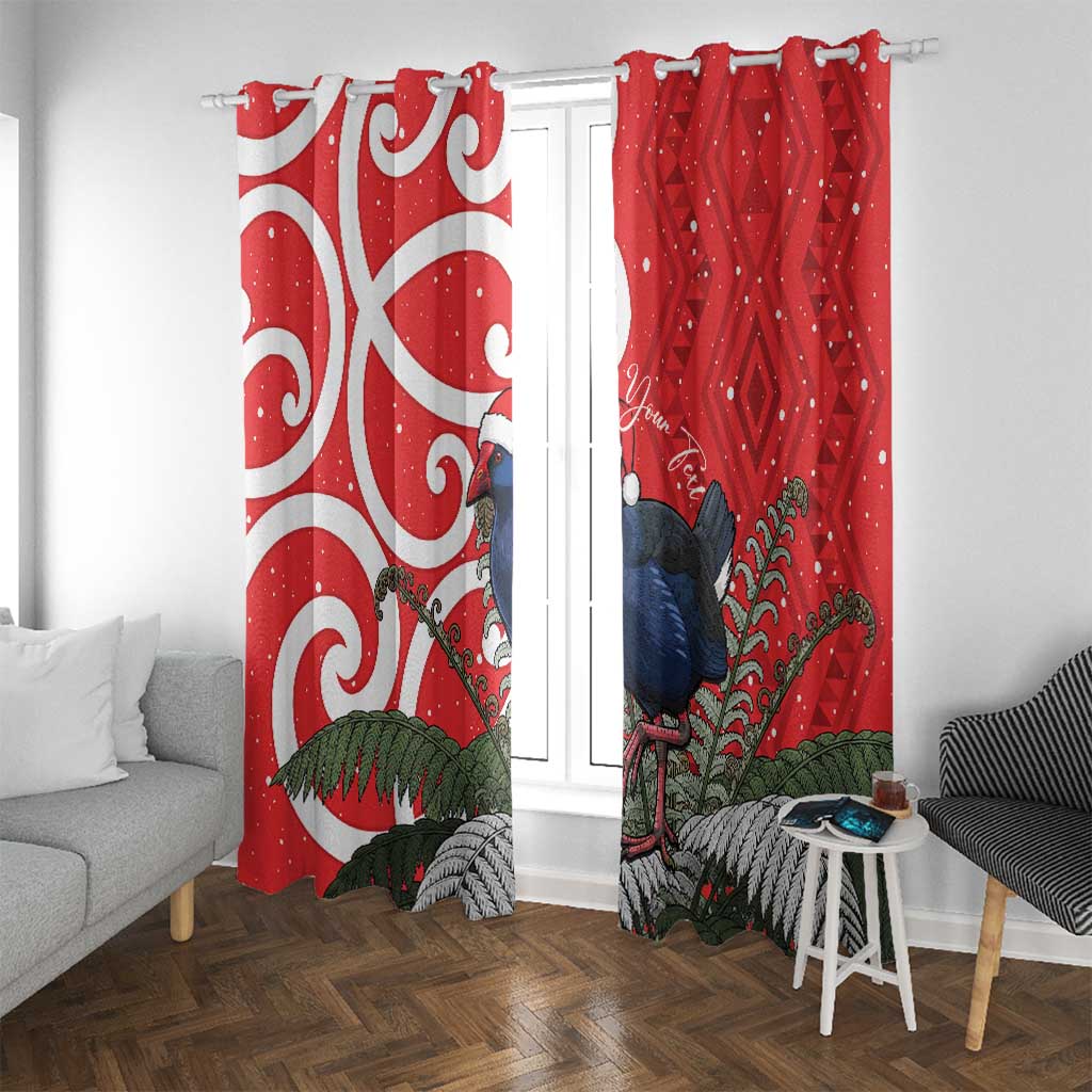 Personalized New Zealand Pukeko Christmas Window Curtain Meri Kirihimete Taniko Ponga Koru Red - Aussie Hoodie